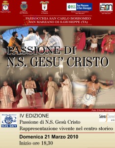 La Passione a San Marzando di San Giuseppe. Si terrà nel centro storico, domenica 21 marzo 2010
